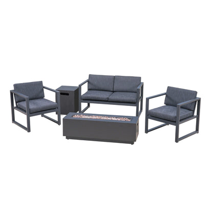 Wos Outdoor 4-Seater Aluminum Chat Set with Fire Pit