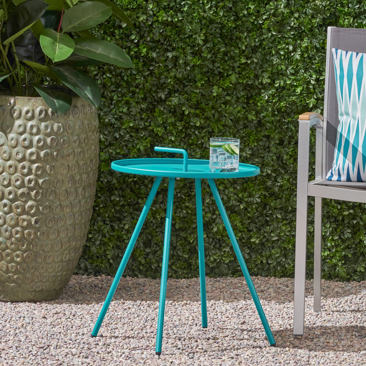 Joyce Outdoor Modern 16.5" Side Table with Steel Legs