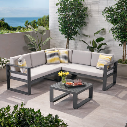 Queena Outdoor Aluminum Sofa Sectional with Coffee Table
