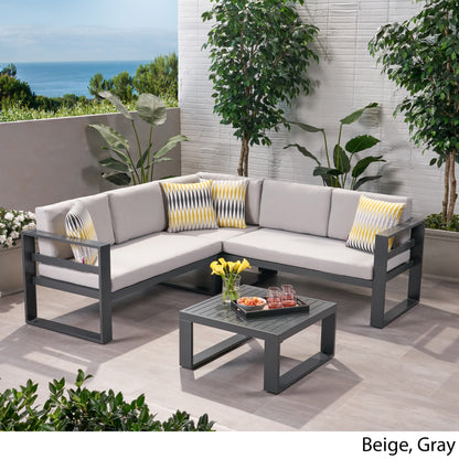 Queena Outdoor Aluminum Sofa Sectional with Coffee Table