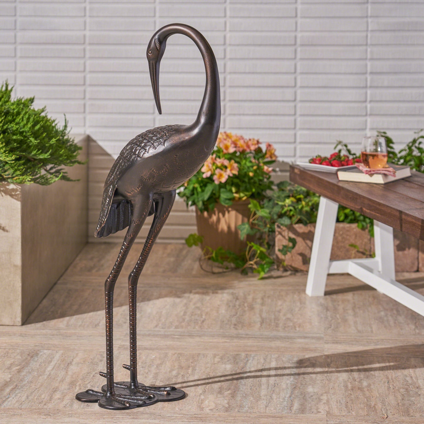 Sunny Outdoor 39-Inch Bronze Cast Aluminum Crane Garden Statue