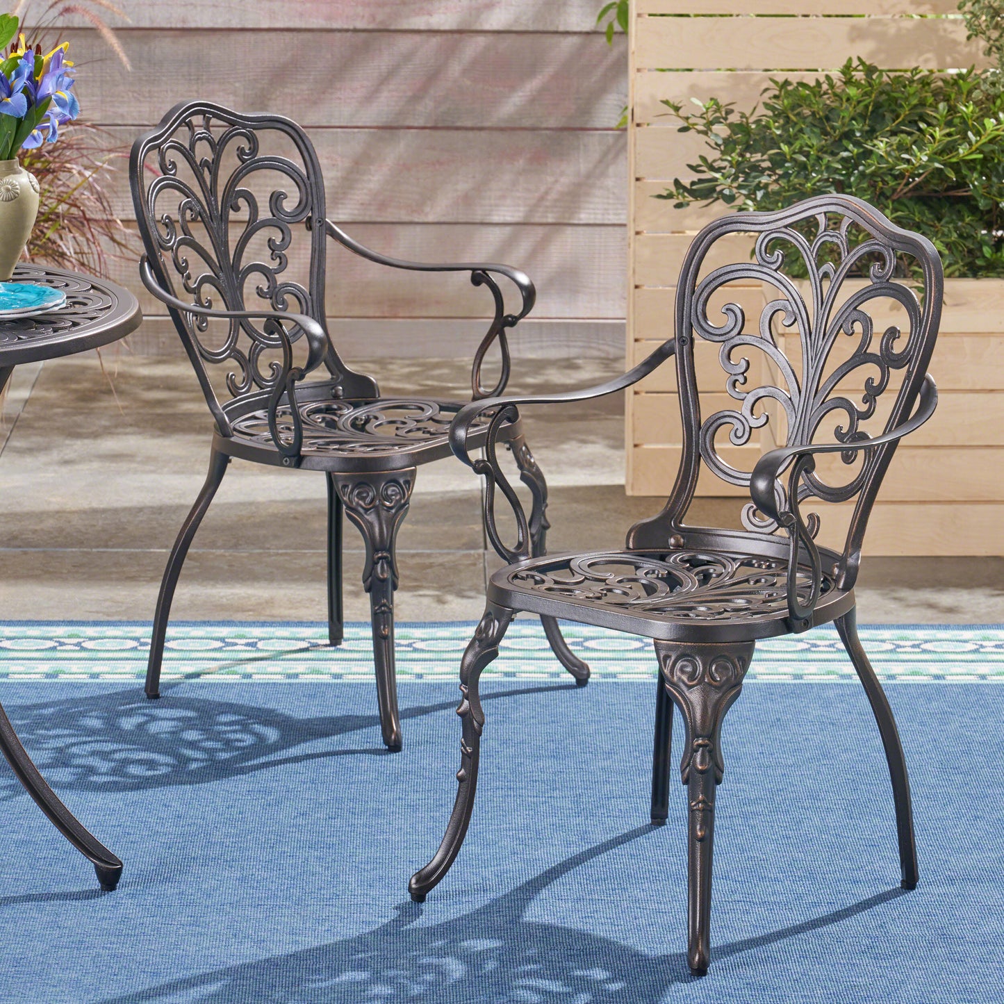Buddy Outdoor Cast Aluminum Dining Chair (Set of 2), Shiny Copper