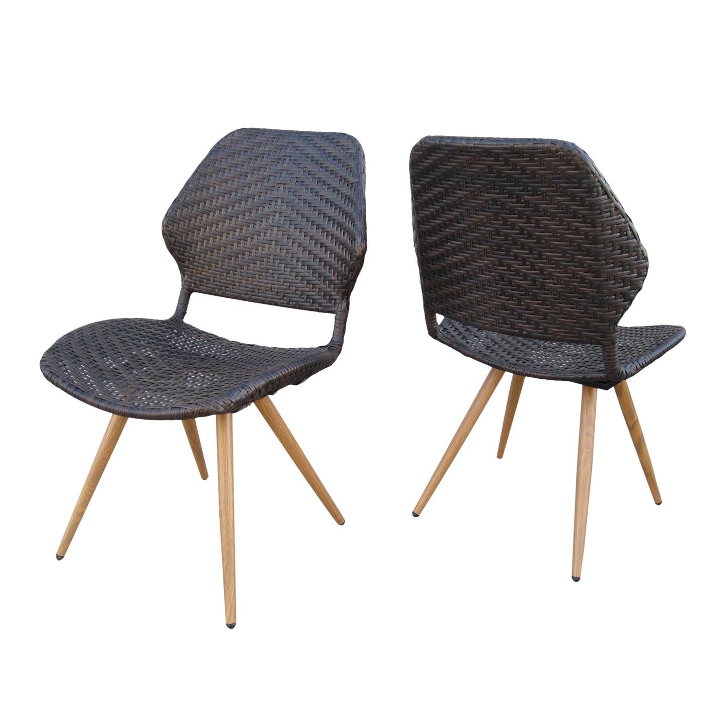 Amaya Outdoor Multi-brown Wicker Dining Chairs with Brown Wood Finish Metal Legs (Set of 2)