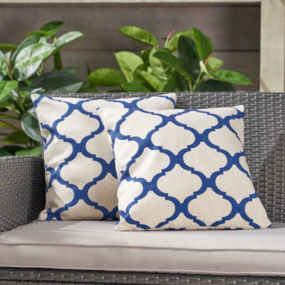 Isia Outdoor 18-inch Water Resistant Square Pillows, Blue on Beige