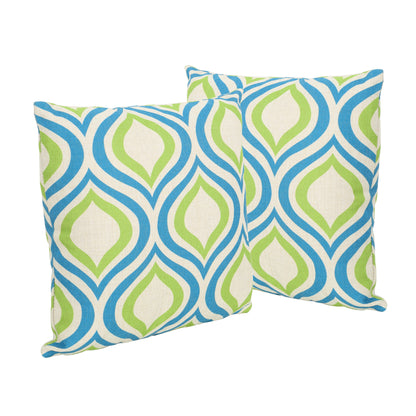 Larissa Outdoor 18-inch Water Resistant Square Pillows, Blue and Green