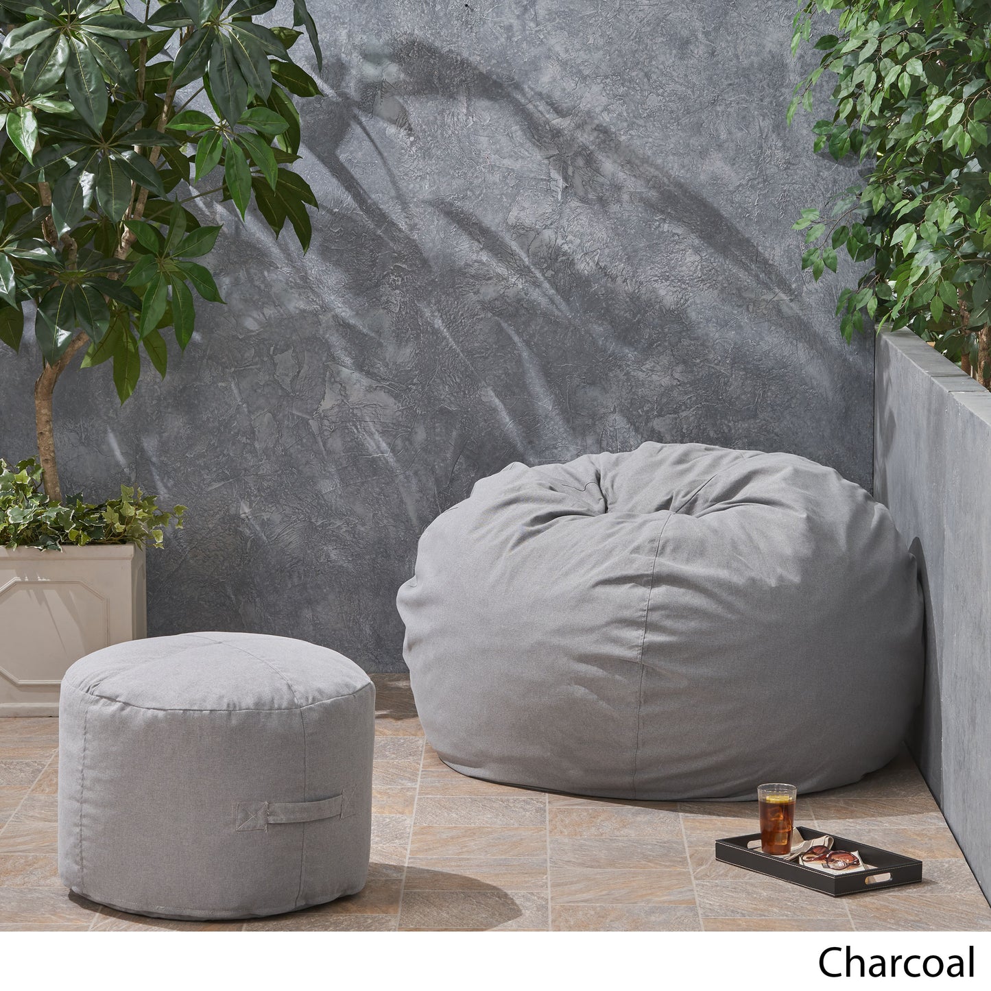 Cavalia Bay Outdoor Water Resistant 4.5 Bean Bag and 2 Ottoman Pouf Set
