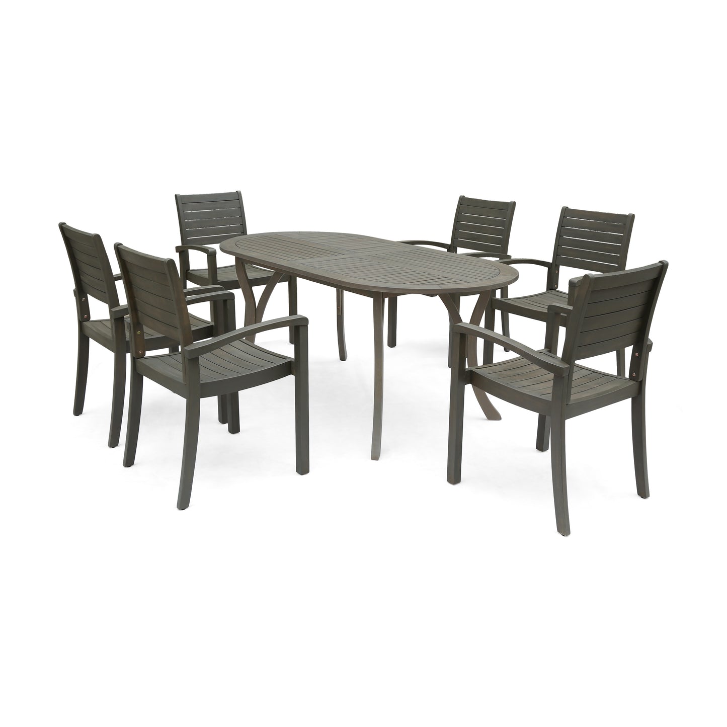 Powell Outdoor 6-Seater Oval Acacia Wood Dining Set