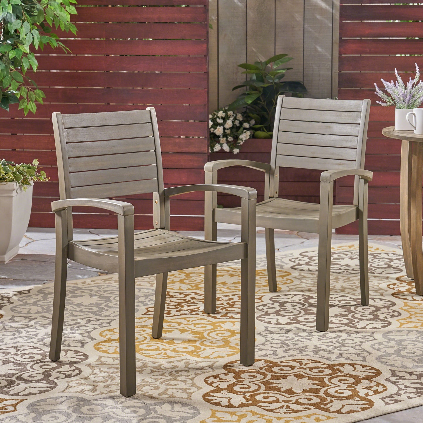 Watts Outdoor Acacia Wood Dining Chairs (set of 2)