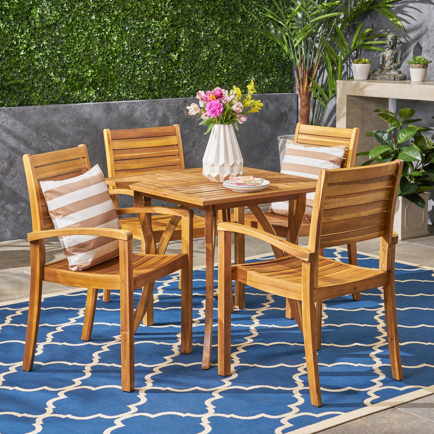 Carr Outdoor 4-Seater Square Acacia Wood Dining Set