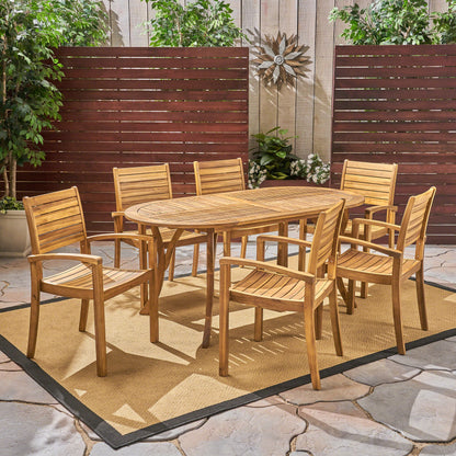 Powell Outdoor 6-Seater Oval Acacia Wood Dining Set