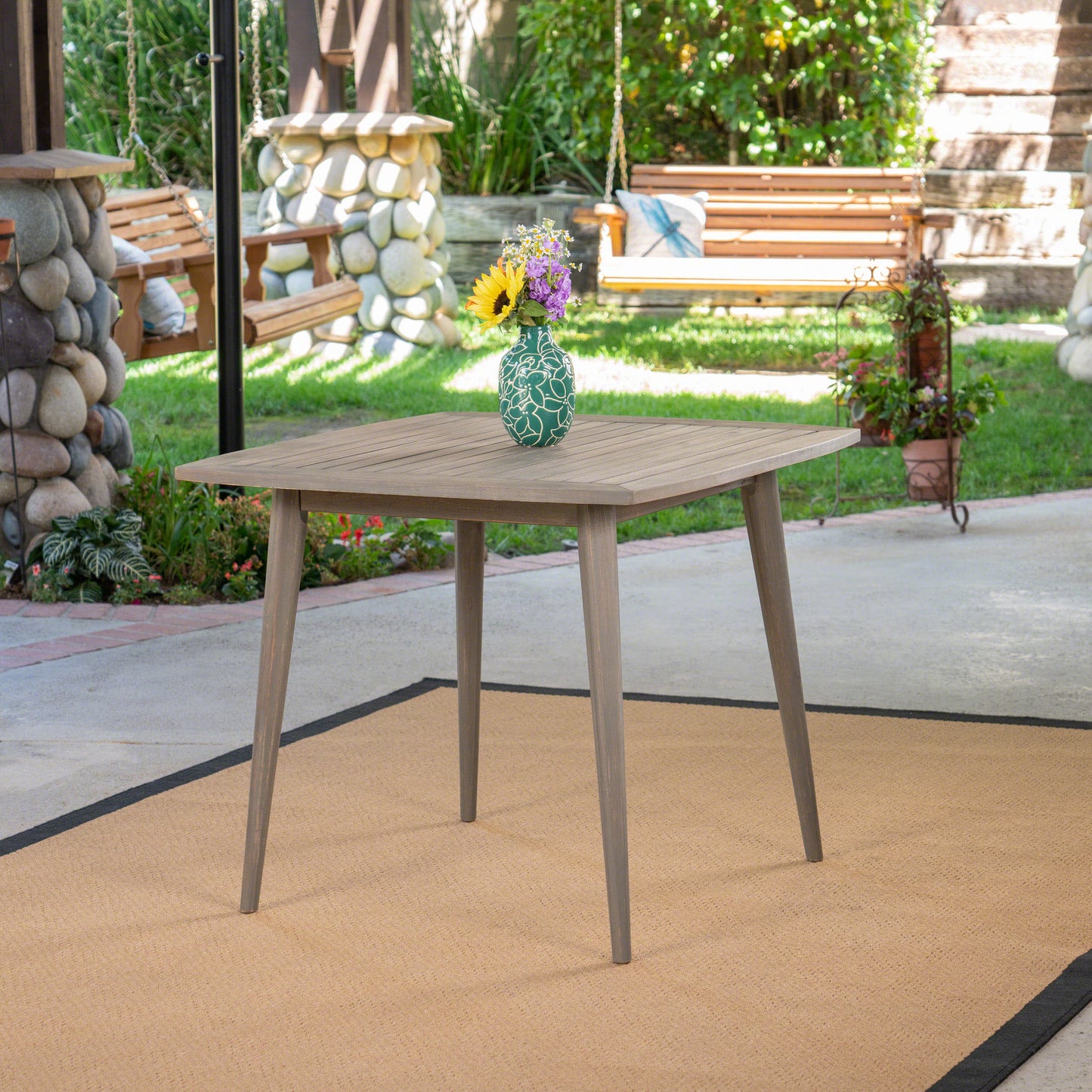 Stanford Outdoor Square Acacia Wood Dining Table with Straight Legs