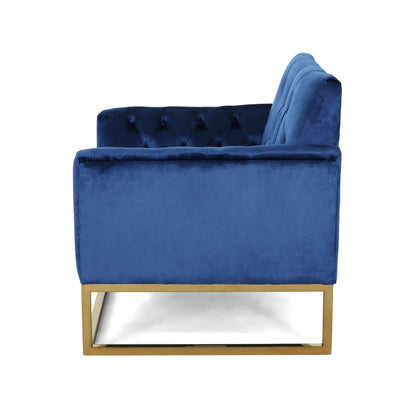 Doris Modern Glam Button Tufted Diamond Stitch Velvet Club Chair with Gold Frame