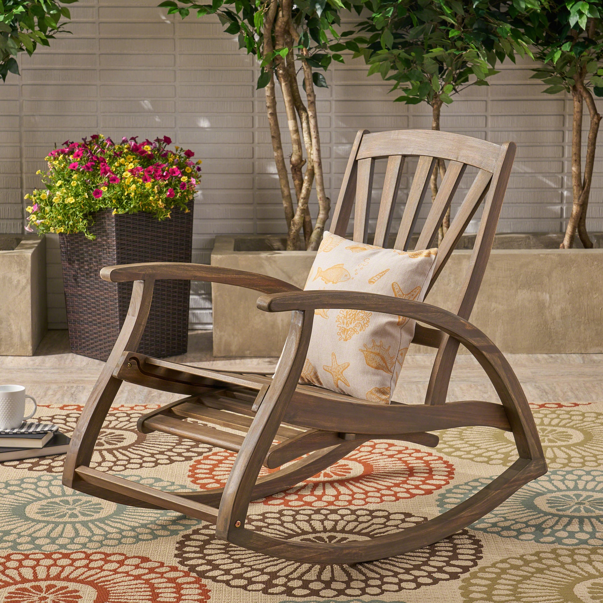 Kelsey Outdoor Acacia Wood Rocking Chair with Footrest – GDFStudio