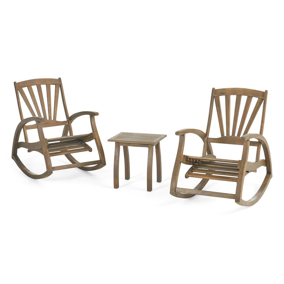 Sunview Outdoor Rustic Acacia Wood Recliner Rocking Chair with Side Ta ...