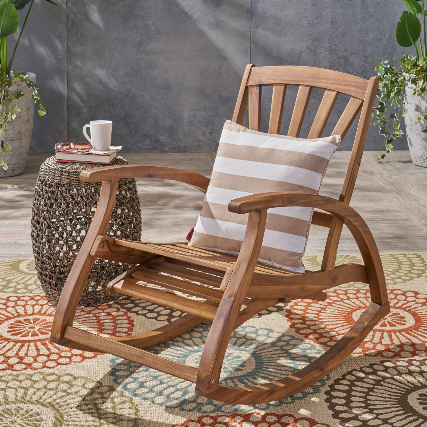 Kelsey Outdoor Acacia Wood Rocking Chair with Footrest