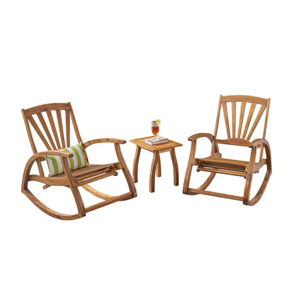 Kelsey Outdoor Rustic Acacia Wood Recliner Rocking Chair with Side Table
