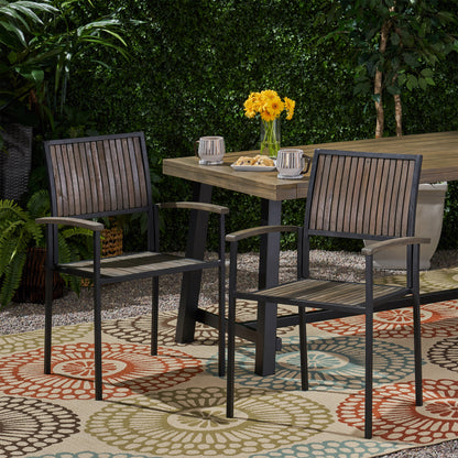 Owen Outdoor Wood and Iron Dining Chair (Set of 2)