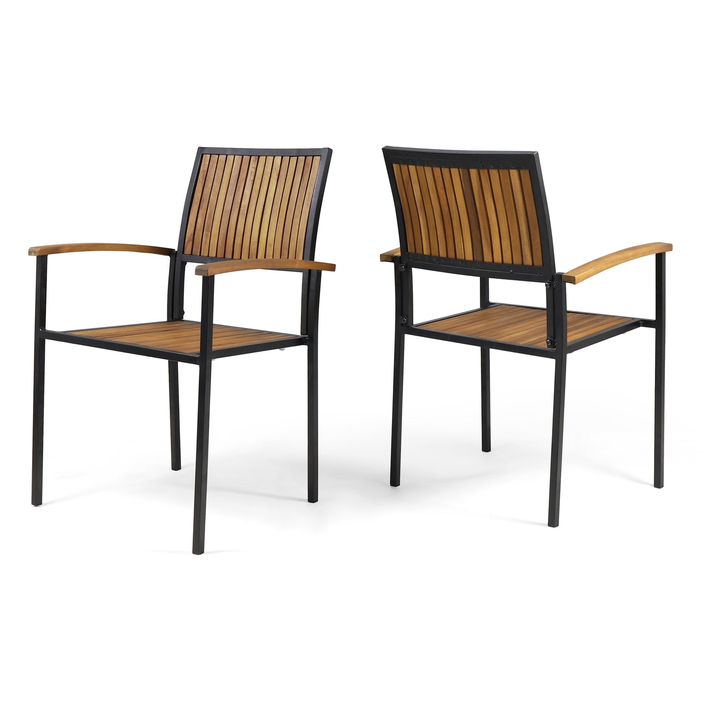 Owen Outdoor Wood and Iron Dining Chair (Set of 2)
