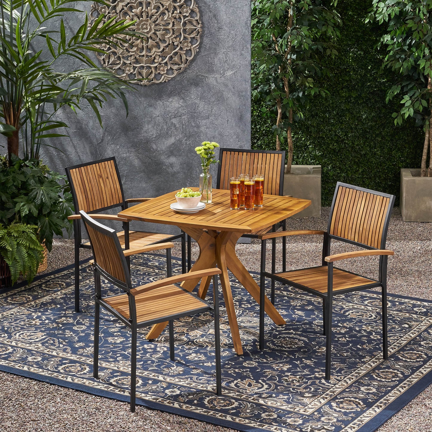 Emma Outdoor 4 Seater Acacia Wood Square Dining Set