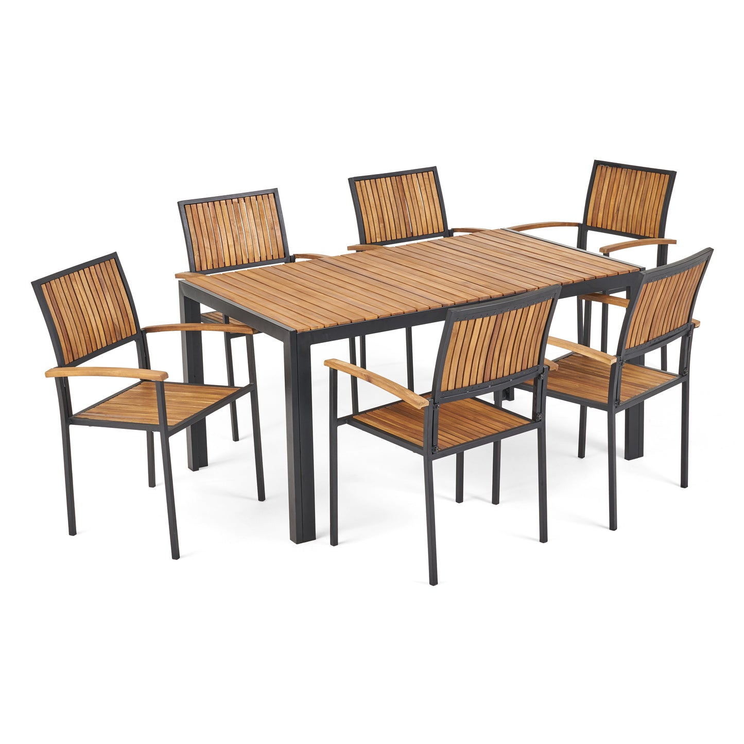 Grace Outdoor 6 Seater Acacia Wood Dining Set with an Iron Frame