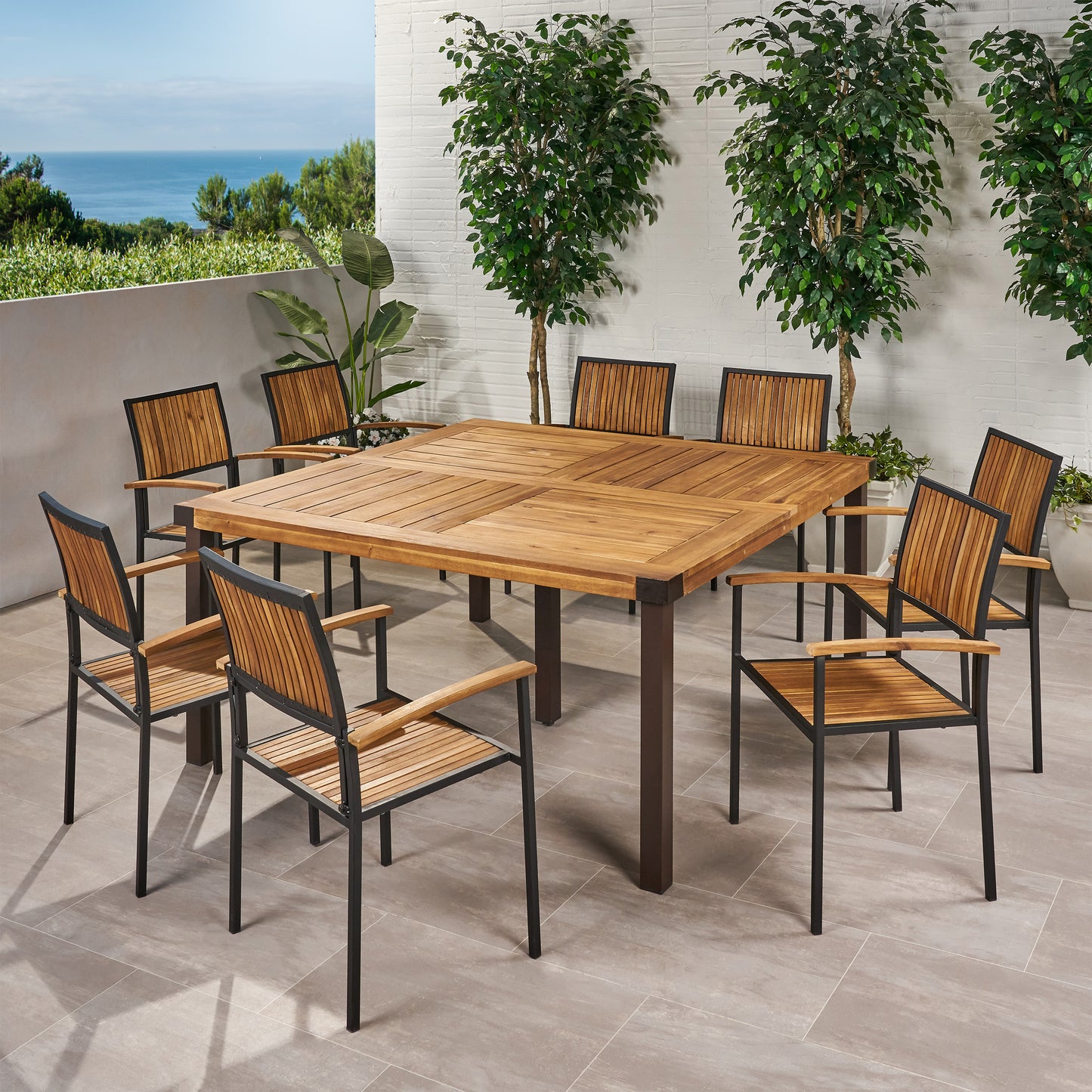 Maggie Outdoor 8 Seater Acacia Wood Dining Set