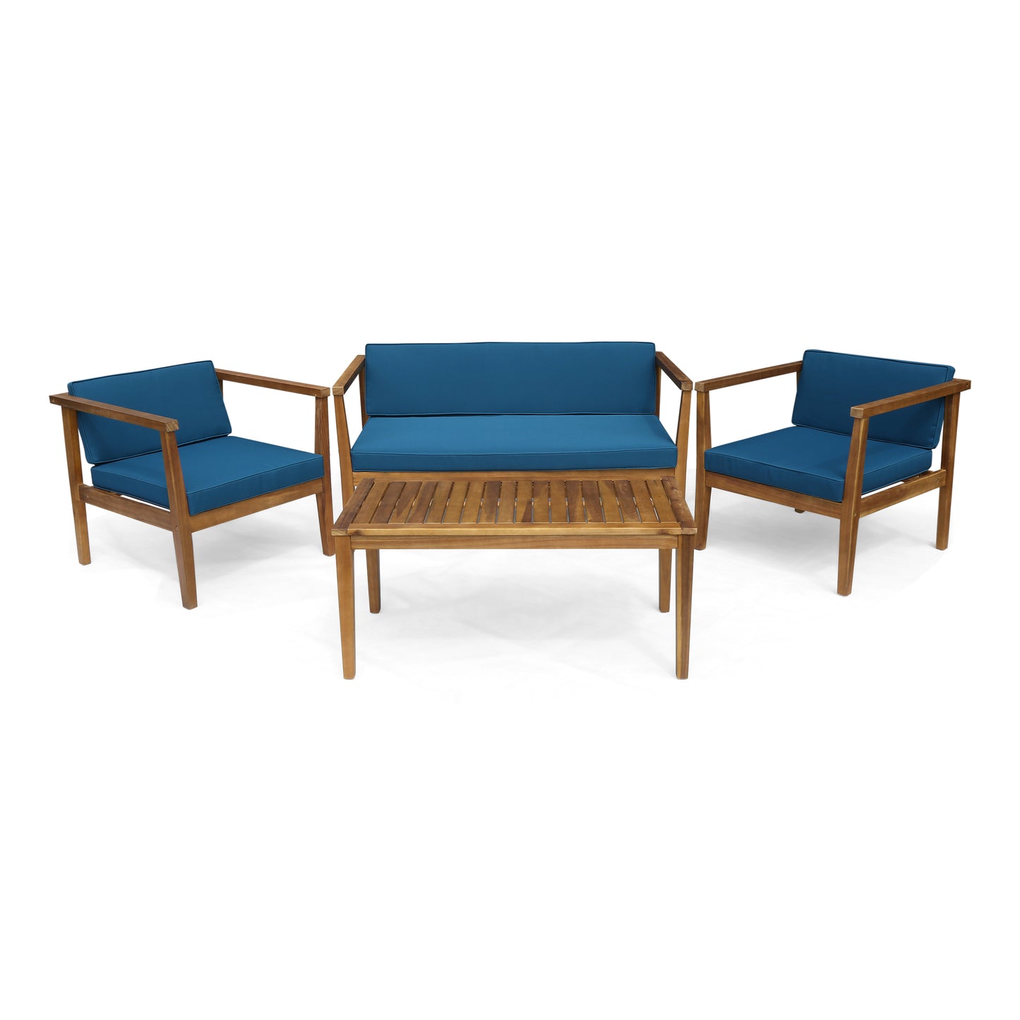 Maddox Outdoor 4-Seater Acacia Wood Chat Set with Coffee Table