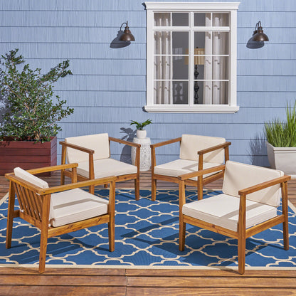 Thomson Outdoor Acacia Wood Club Chairs with Water-Resistant Cushions (Set of 4)