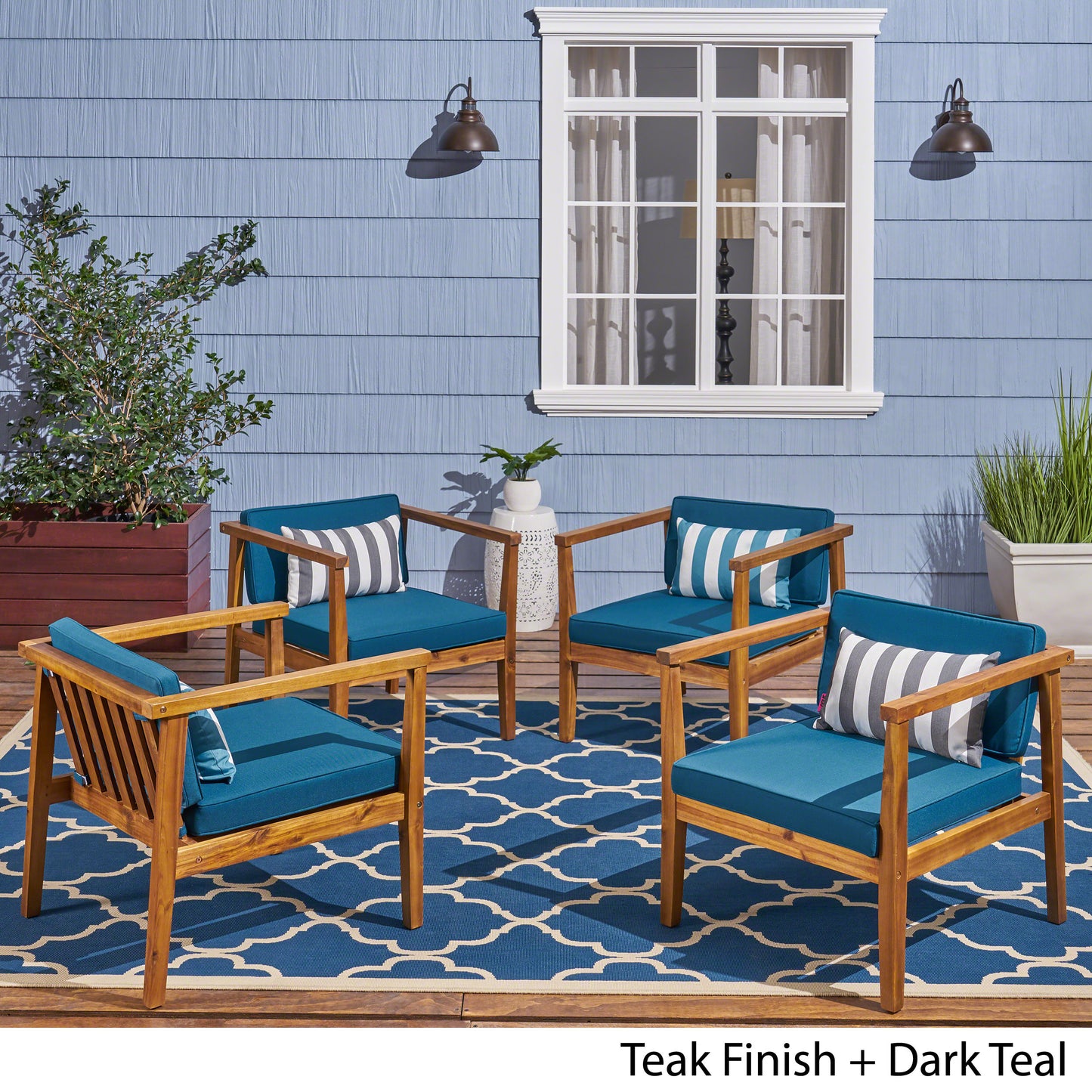 Thomson Outdoor Acacia Wood Club Chairs with Water-Resistant Cushions (Set of 4)