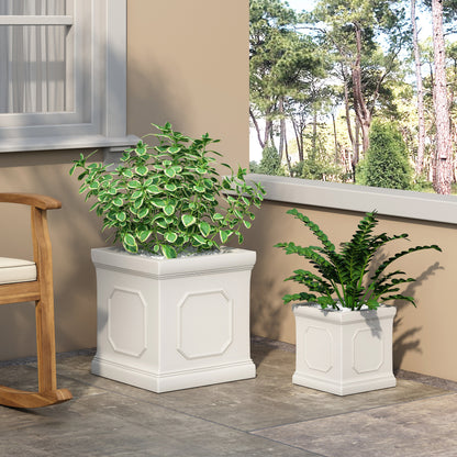 Greg Outdoor Small and Large Cast Stone Planter Set, Antique White