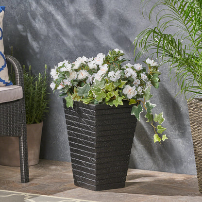 Hedy Garden Urn Planter, Square, Tapered, Riveted, Lightweight Concrete