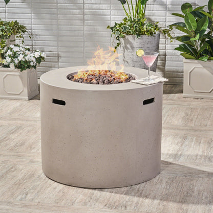 Leo Outdoor 31-inch Round Light Weight Concrete Gas Burning Fire Pit