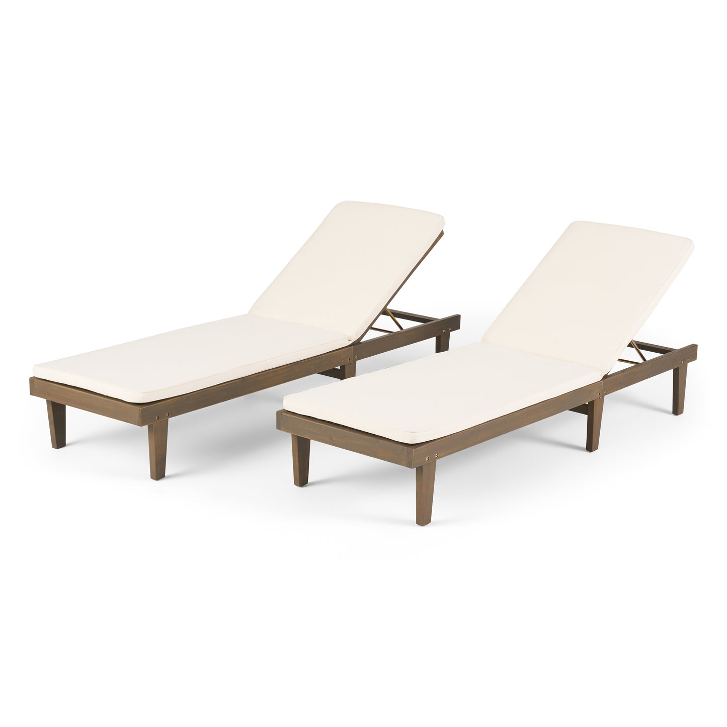 Nadine Outdoor Modern Acacia Wood Chaise Lounge with Cushion (Set of 2)