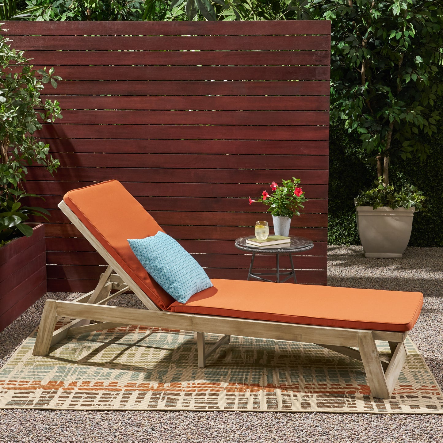 Adelaide Outdoor Acacia Wood Chaise Lounge and Cushion Set