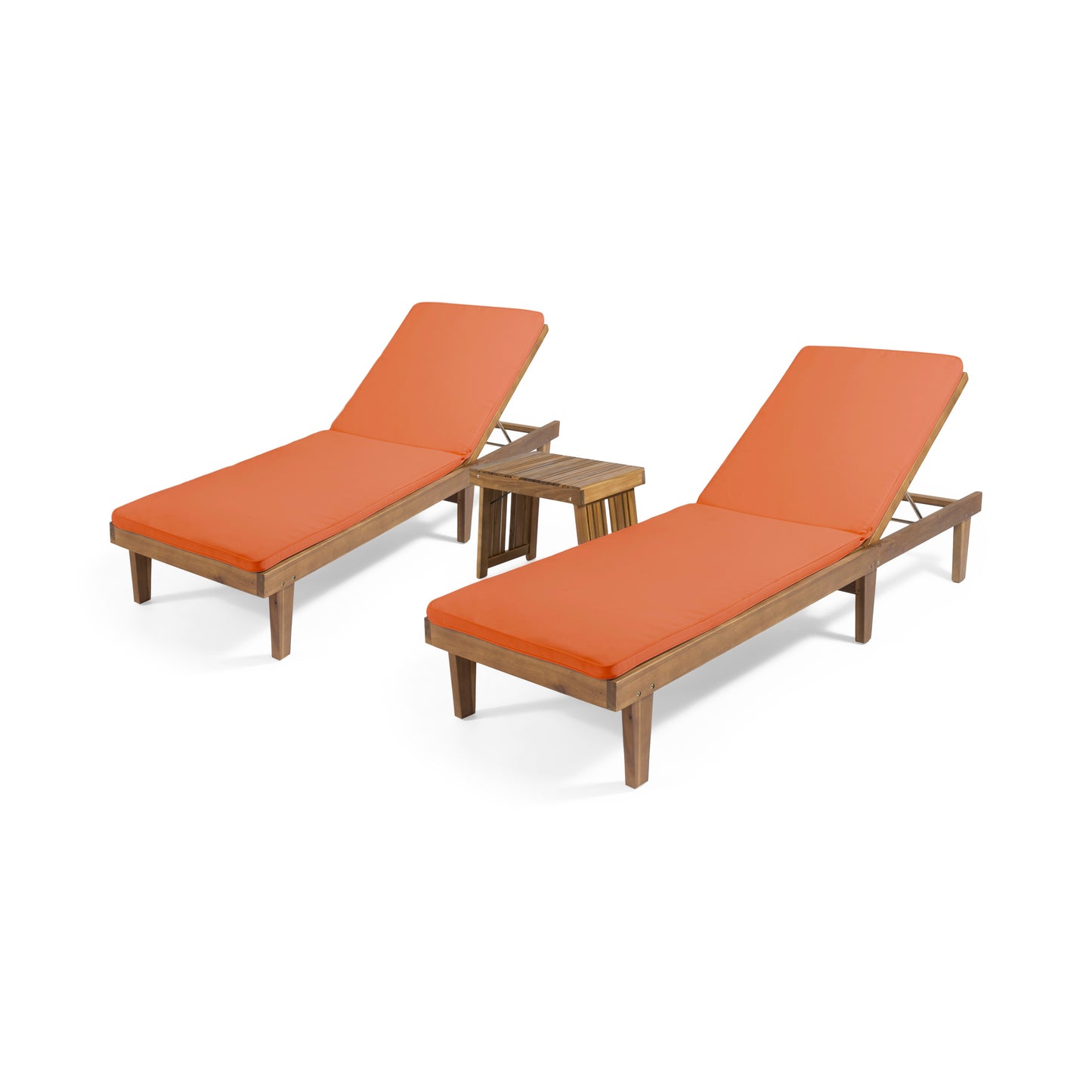 Addisyn Outdoor Acacia Wood 3 Piece Chaise Lounge Set with Water-Resistant Cushions