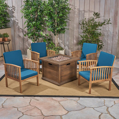 Cape Outdoor 4-Seater Acacia Wood Club Chairs with Firepit