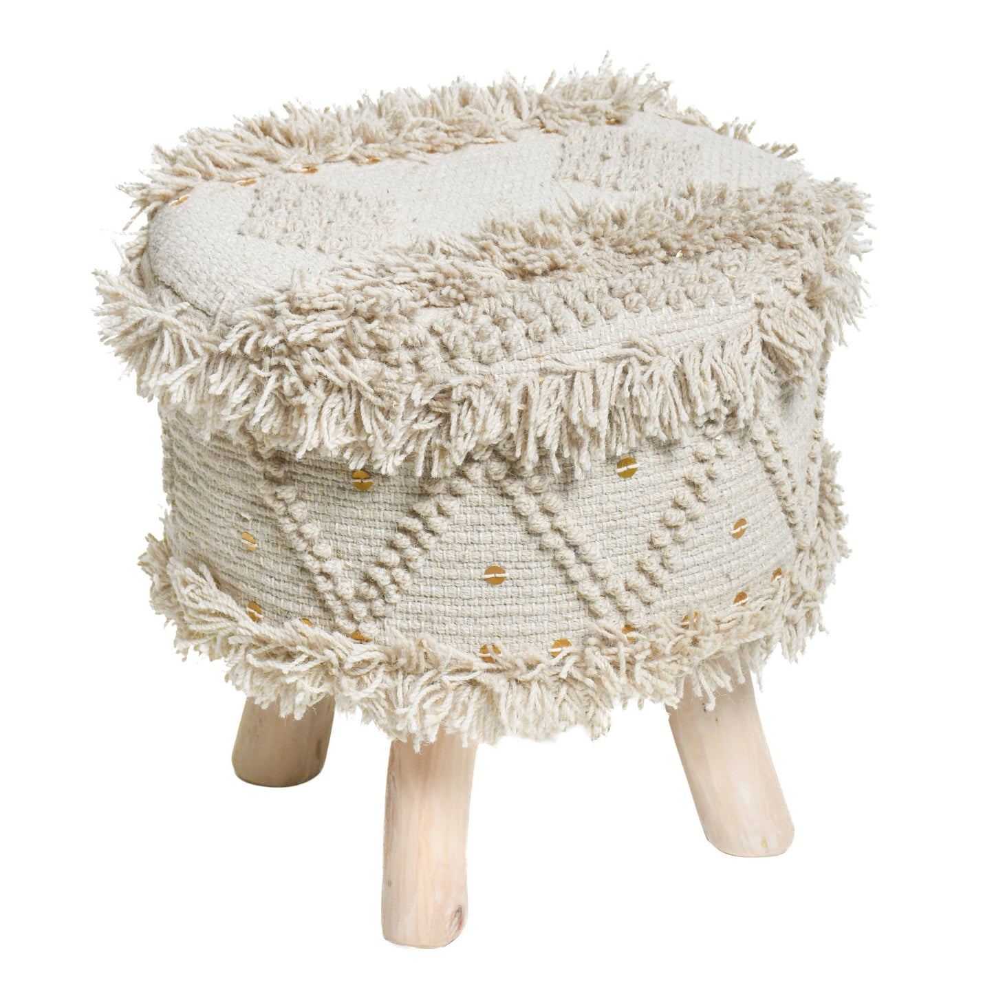Edene Handcrafted Boho Fabric Stool with Metal Accents