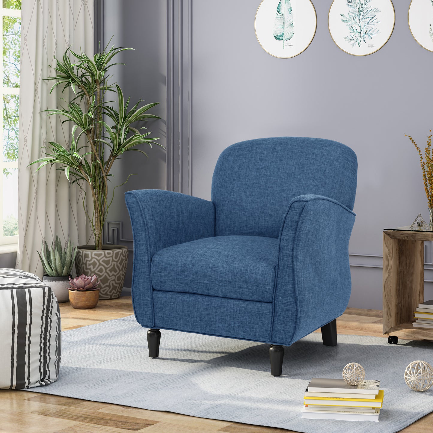 Crew Contemporary Upholstered Tweed Fabric Armchair with Piped Edges