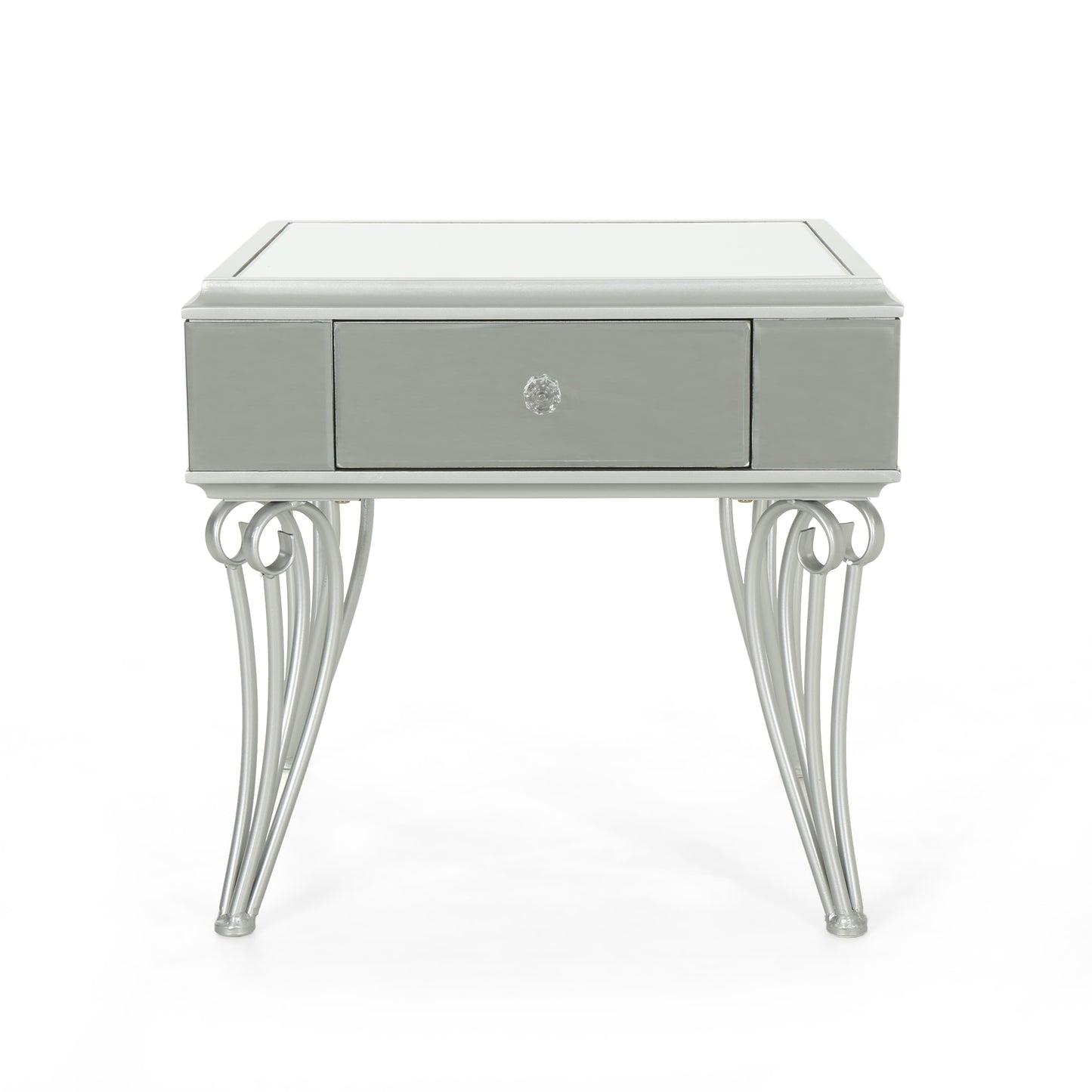 Mamie Modern Mirrored Accent Table with Drawer, Tempered Glass