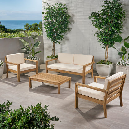 Iris Outdoor 4 Seater Acacia Wood Chat Set with Cushions