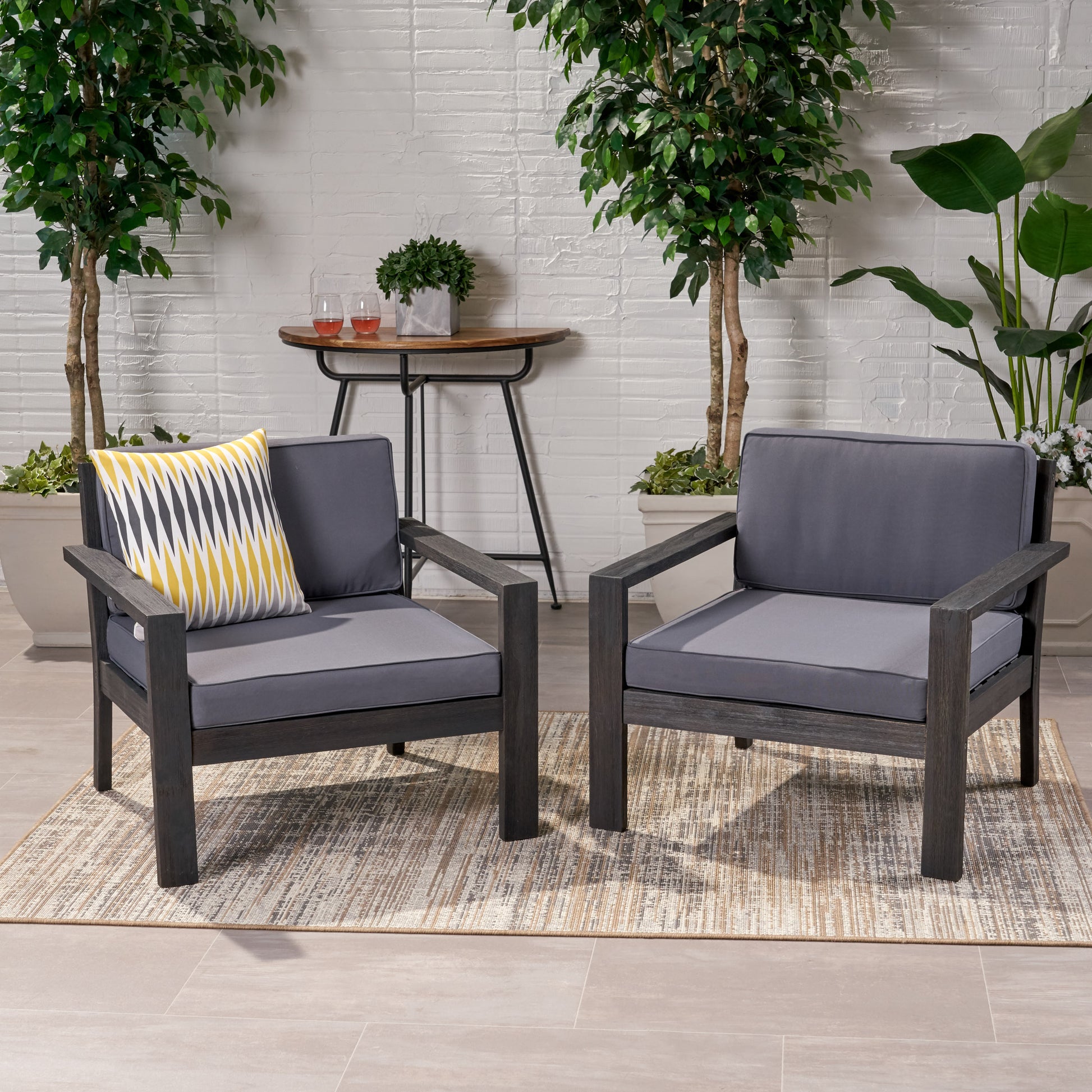 Susan Outdoor Acacia Wood Club Chairs with Cushions (Set of 2) – GDFStudio