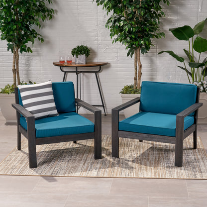 Susan Outdoor Acacia Wood Club Chairs with Cushions (Set of 2)