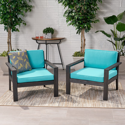 Susan Outdoor Acacia Wood Club Chairs with Cushions (Set of 2)