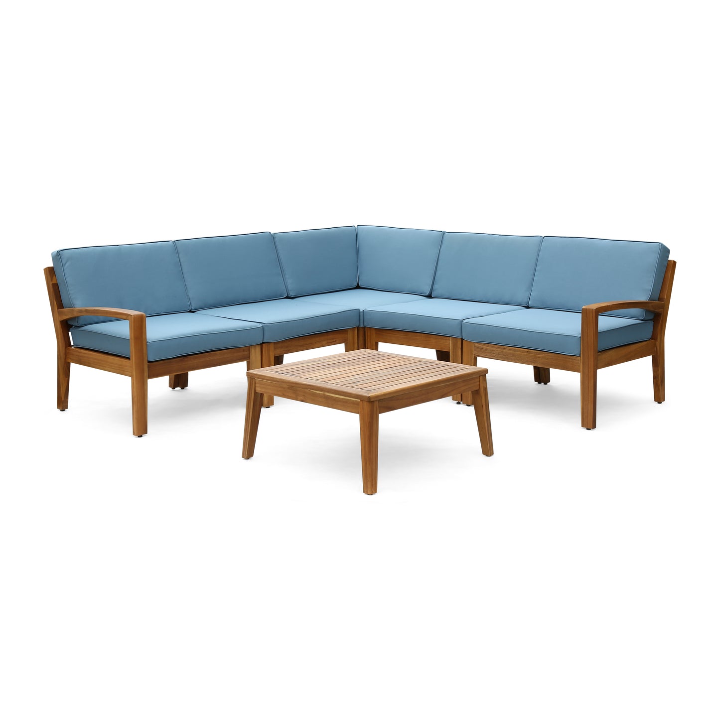 Roy Outdoor Acacia Wood 5 Seater Sectional Sofa Set with Coffee Table