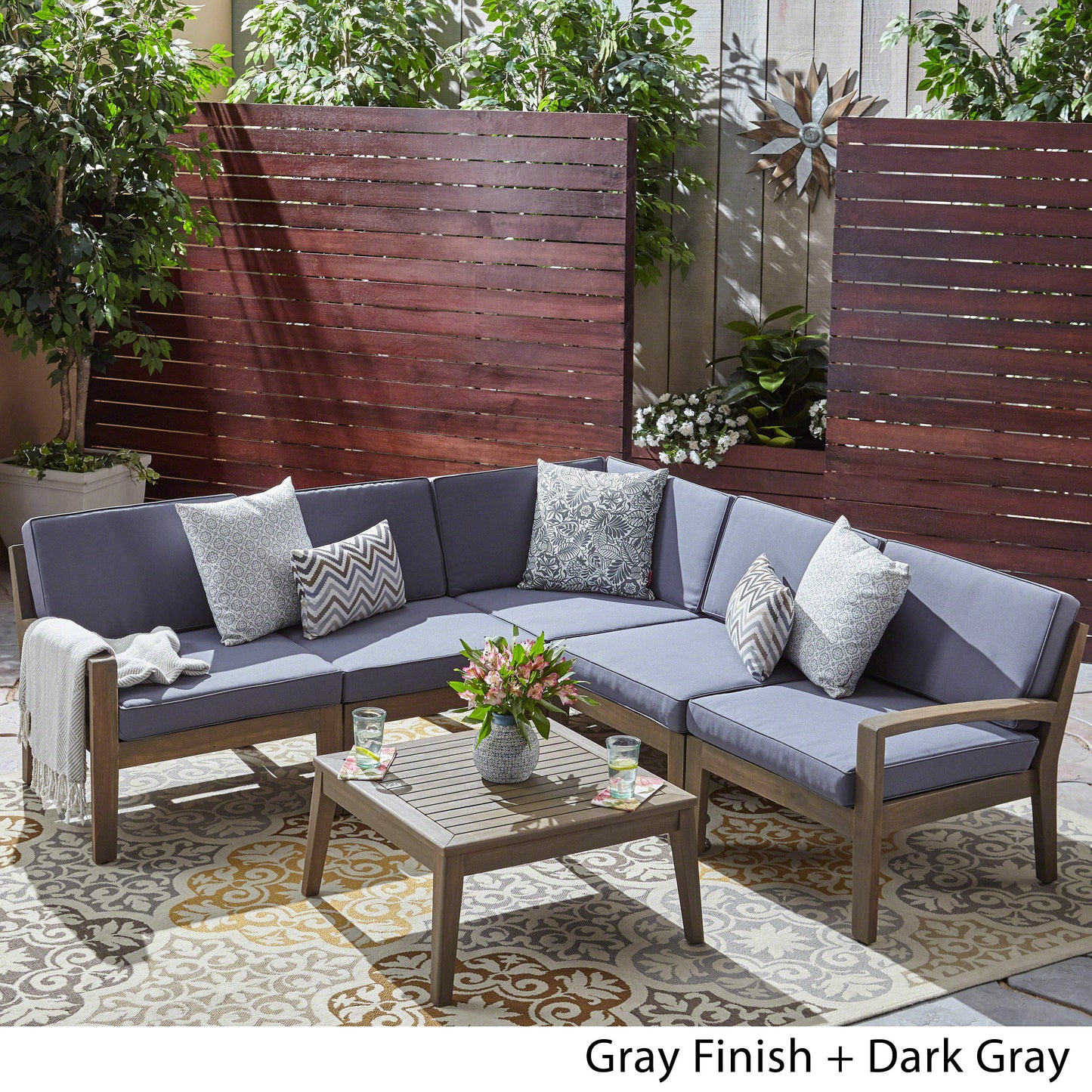 Ray Outdoor Acacia Wood 5 Seater Sectional Sofa Set with Coffee Table