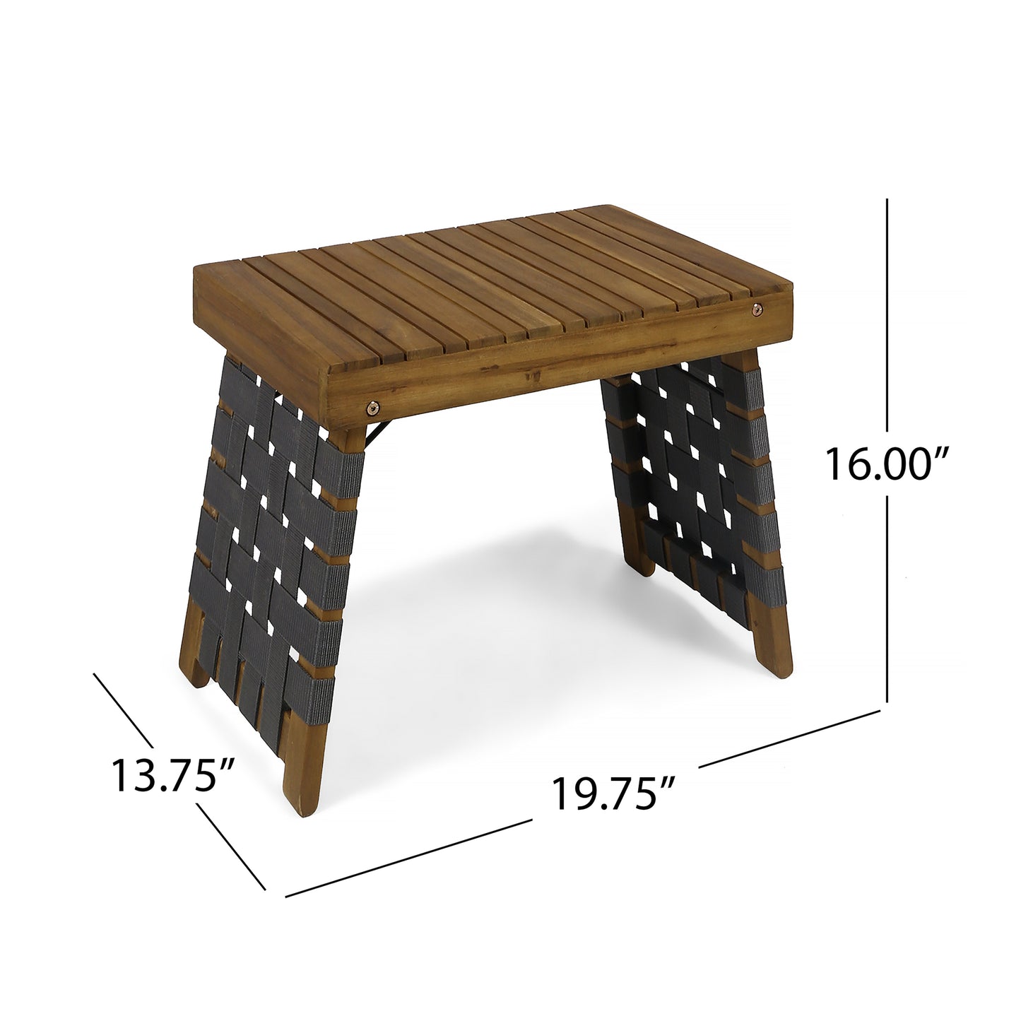 Riley Outdoor Acacia Wood Foldable Side Table, Brown Patina and Gray