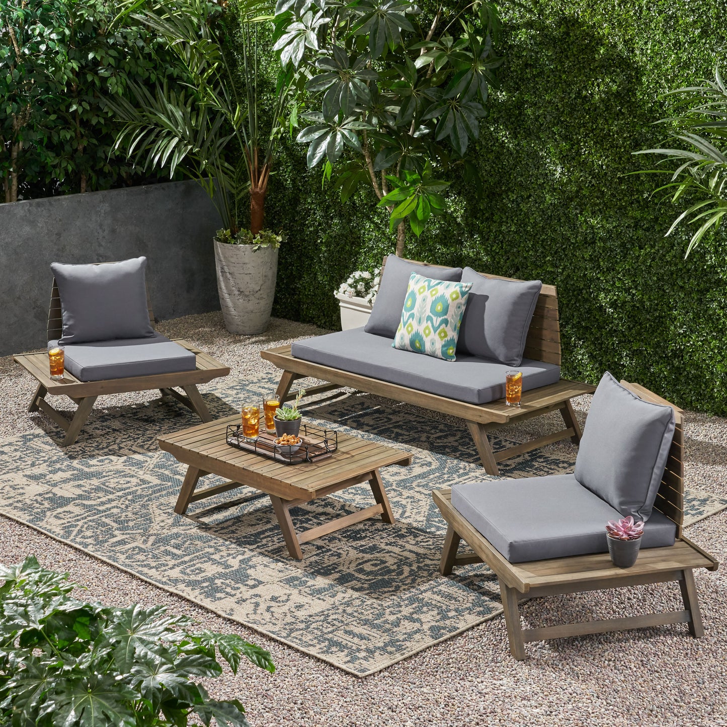 Lucy Outdoor Acacia Wood 4 Seater Chat Set