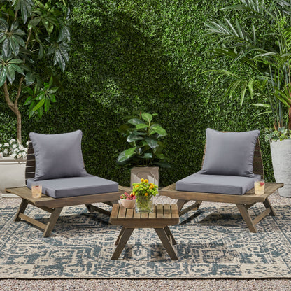 Rosalind Outdoor 2 Seater Acacia Wood Club Chairs and Side Table Set