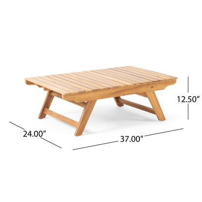 Kaiya Outdoor Acacia Wood 4 Seater Chat Set with Side Table and Coffee Table