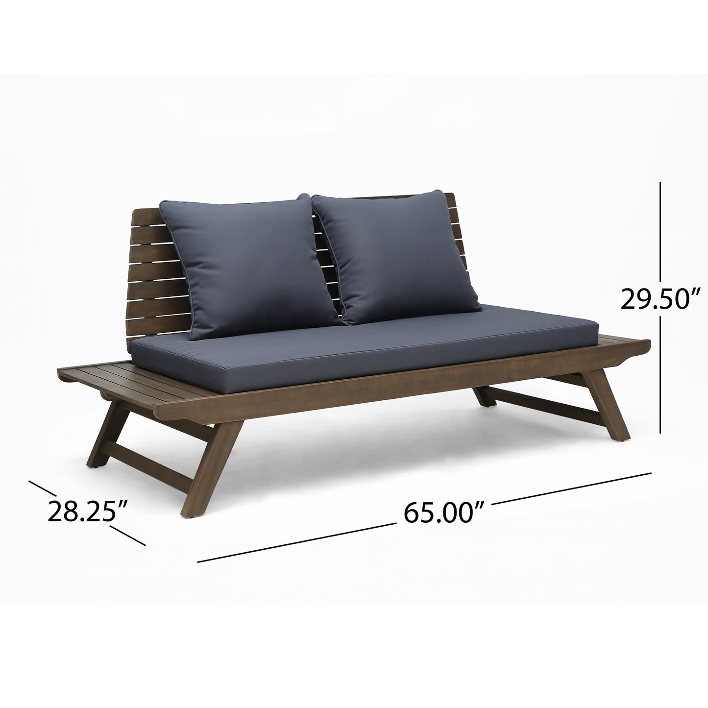 Kailee Outdoor Wooden Loveseat with Cushions, Dark Gray and Gray Finish