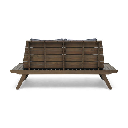Kailee Outdoor Wooden Loveseat with Cushions, Dark Gray and Gray Finish